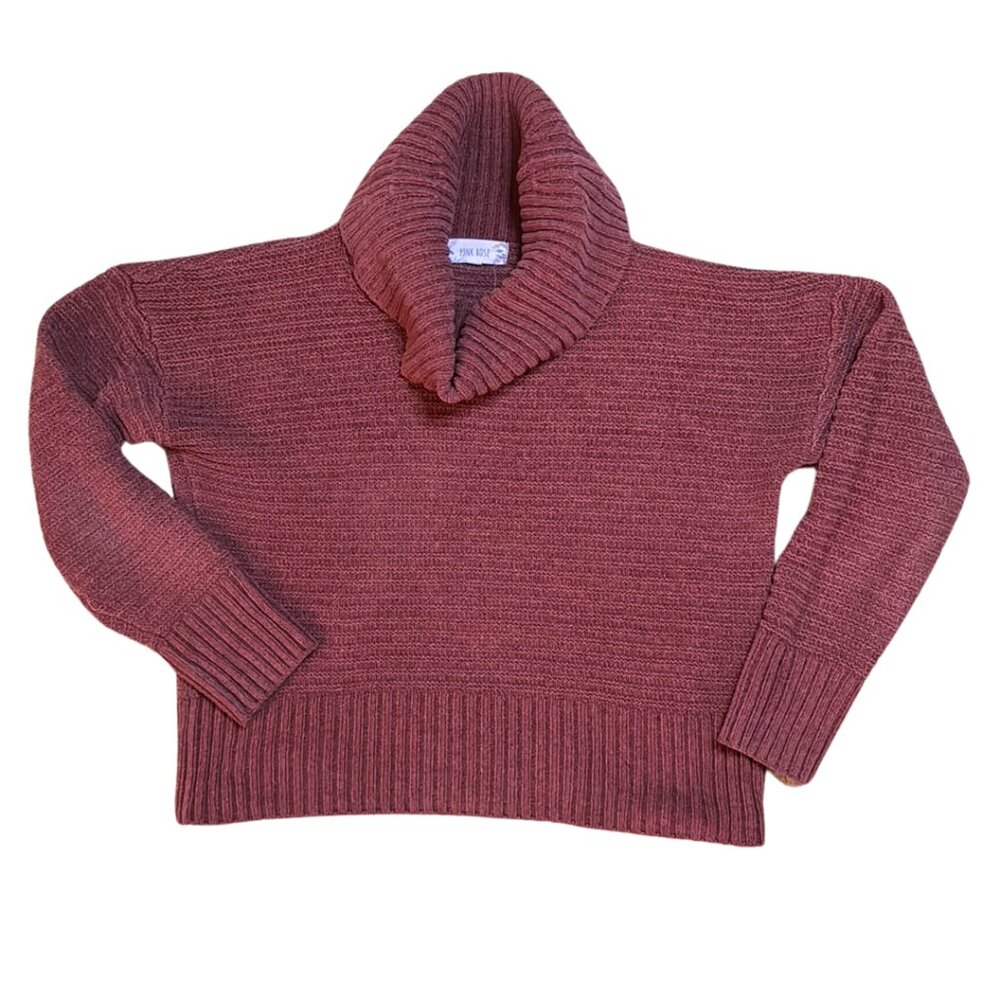 🕸Pink Rose Cowl Neck Cropped Sweater Mauve Pink Size M